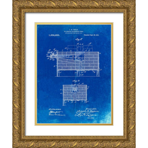 PP742-Faded Blueprint Blacksmith Forge Patent Poster Gold Ornate Wood Framed Art Print with Double Matting by Borders, Cole