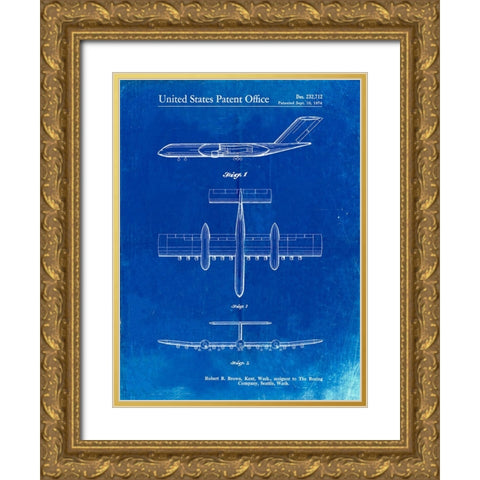PP749-Faded Blueprint Boeing RC-1 Airplane Concept Patent Poster Gold Ornate Wood Framed Art Print with Double Matting by Borders, Cole