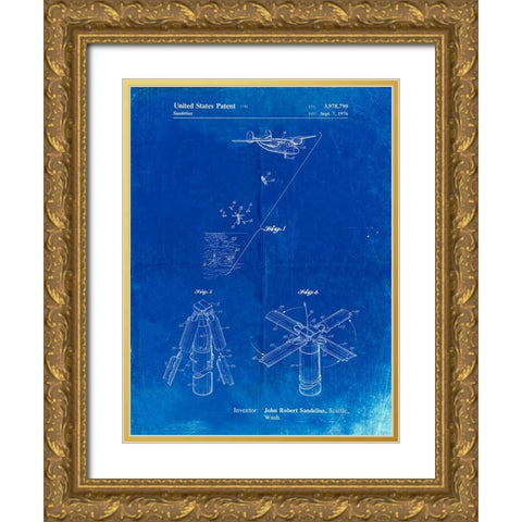 PP750-Faded Blueprint Boeing Sonobuoy Patent Poster Gold Ornate Wood Framed Art Print with Double Matting by Borders, Cole