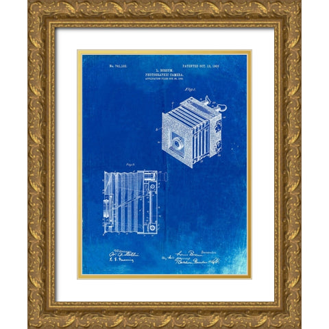 PP753-Faded Blueprint Borsum Camera Co Reflex Camera Patent Poster Gold Ornate Wood Framed Art Print with Double Matting by Borders, Cole