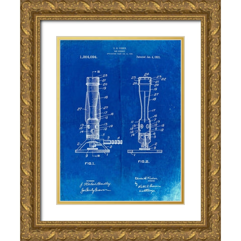 PP758-Faded Blueprint Bunsen Burner 1921 Patent Poster Gold Ornate Wood Framed Art Print with Double Matting by Borders, Cole