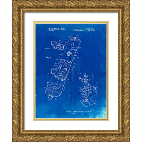 PP760-Faded Blueprint Burton Touring Snowboard Patent Poster Gold Ornate Wood Framed Art Print with Double Matting by Borders, Cole