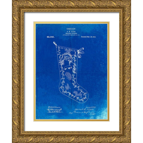 PP764-Faded Blueprint Christmas Stocking 1912 Patent Poster Gold Ornate Wood Framed Art Print with Double Matting by Borders, Cole