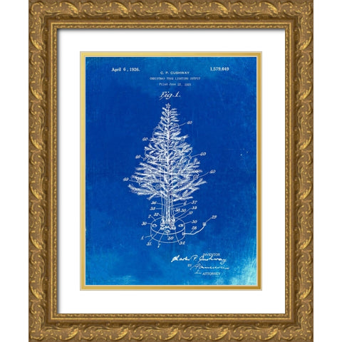 PP766-Faded Blueprint Christmas Tree Poster Gold Ornate Wood Framed Art Print with Double Matting by Borders, Cole