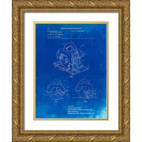 PP767-Faded Blueprint Circular Saw Patent Poster Gold Ornate Wood Framed Art Print with Double Matting by Borders, Cole