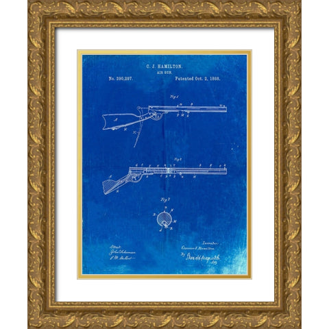 PP777-Faded Blueprint Daisy Air Rifle Patent Art Gold Ornate Wood Framed Art Print with Double Matting by Borders, Cole