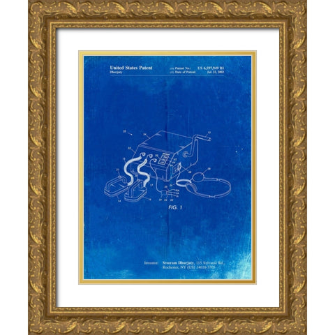 PP778-Faded Blueprint Defibrillator Patent Poster Gold Ornate Wood Framed Art Print with Double Matting by Borders, Cole