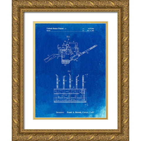 PP779-Faded Blueprint Dental Tools Patent Poster Gold Ornate Wood Framed Art Print with Double Matting by Borders, Cole