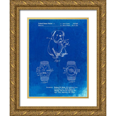 PP784-Faded Blueprint Dog Watch Clock Patent Poster Gold Ornate Wood Framed Art Print with Double Matting by Borders, Cole