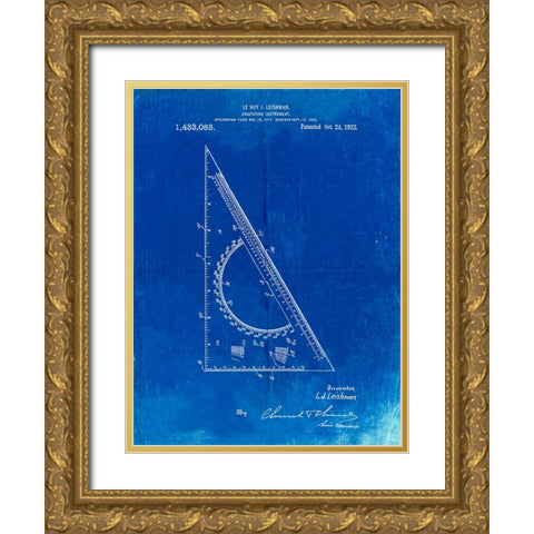 PP786-Faded Blueprint Drafting Triangle 1922 Patent Poster Gold Ornate Wood Framed Art Print with Double Matting by Borders, Cole