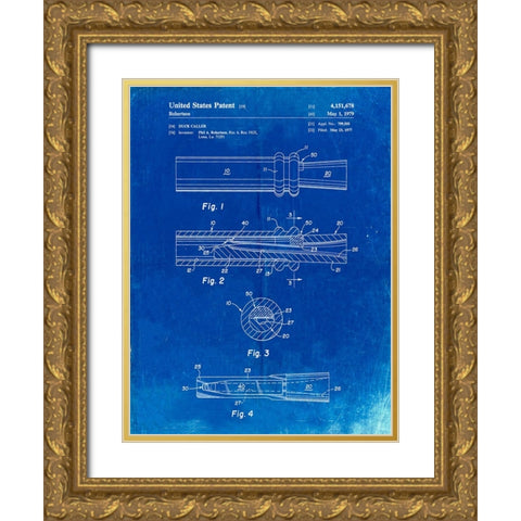 PP789-Faded Blueprint Duck Call Patent Poster Gold Ornate Wood Framed Art Print with Double Matting by Borders, Cole