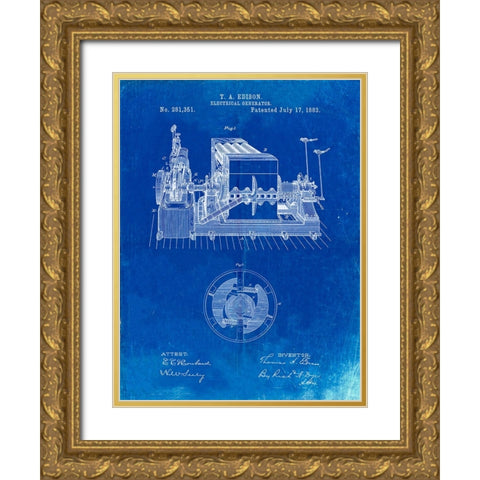 PP794-Faded Blueprint Edison Electrical Generator Patent Art Gold Ornate Wood Framed Art Print with Double Matting by Borders, Cole