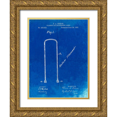 PP795-Faded Blueprint Edison Filament Art Gold Ornate Wood Framed Art Print with Double Matting by Borders, Cole