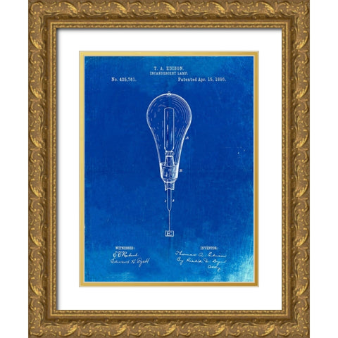 PP797-Faded Blueprint Outboard Motor Patent Art Gold Ornate Wood Framed Art Print with Double Matting by Borders, Cole