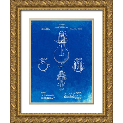 PP800-Faded Blueprint Electric Lamp Patent Poster Gold Ornate Wood Framed Art Print with Double Matting by Borders, Cole