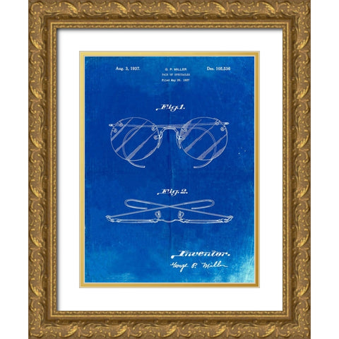 PP803-Faded Blueprint Eyeglasses Spectacles Patent Art Gold Ornate Wood Framed Art Print with Double Matting by Borders, Cole