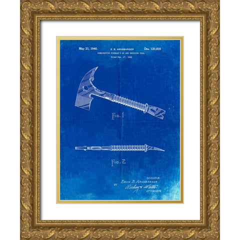 PP812-Faded Blueprint Firemans Axe 1940 Patent Poster Gold Ornate Wood Framed Art Print with Double Matting by Borders, Cole
