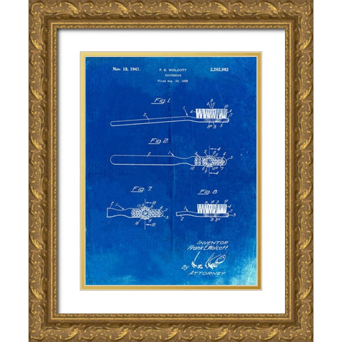 PP815-Faded Blueprint First Toothbrush Patent Poster Gold Ornate Wood Framed Art Print with Double Matting by Borders, Cole
