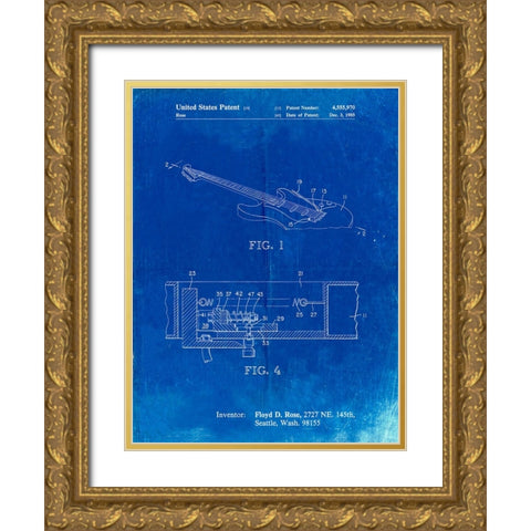 PP819-Faded Blueprint Floyd Rose Tremolo Patent Poster Gold Ornate Wood Framed Art Print with Double Matting by Borders, Cole