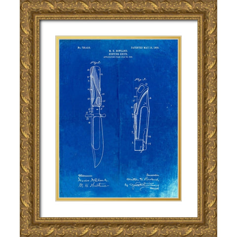 PP822-Faded Blueprint Folding Hunting Knife 1902 Patent Poster Gold Ornate Wood Framed Art Print with Double Matting by Borders, Cole
