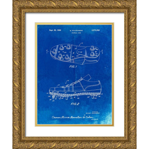PP824-Faded Blueprint Football Cleat Patent Print Gold Ornate Wood Framed Art Print with Double Matting by Borders, Cole