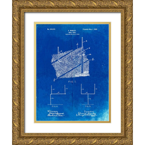 PP826-Faded Blueprint Football Goal Post Poster Gold Ornate Wood Framed Art Print with Double Matting by Borders, Cole