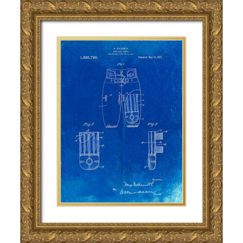 PP828-Faded Blueprint Football Pants Patent Print Gold Ornate Wood Framed Art Print with Double Matting by Borders, Cole