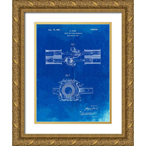 PP837-Faded Blueprint Ford Crank and Pitman Gold Ornate Wood Framed Art Print with Double Matting by Borders, Cole