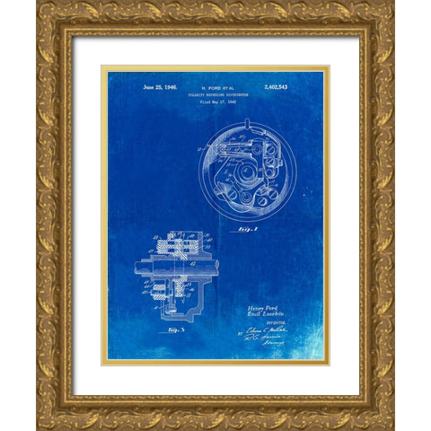 PP839-Faded Blueprint Ford Distributor 1946 Patent Poster Gold Ornate Wood Framed Art Print with Double Matting by Borders, Cole