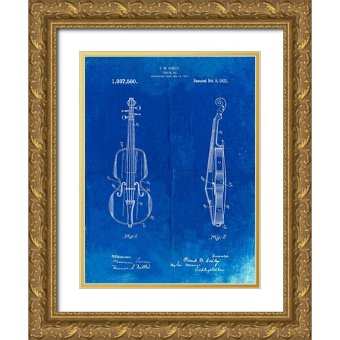 PP853-Faded Blueprint Frank M. Ashley Violin Patent Poster Gold Ornate Wood Framed Art Print with Double Matting by Borders, Cole