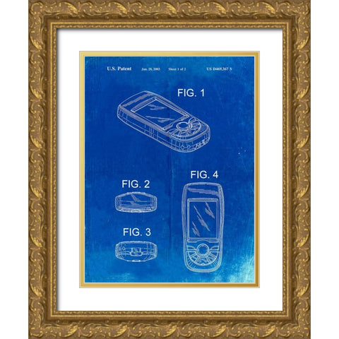 PP862-Faded Blueprint GPS Device Patent Wall Art Poster PP862 Gold Ornate Wood Framed Art Print with Double Matting by Borders, Cole