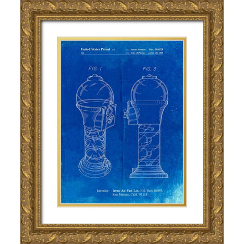 PP864-Faded Blueprint Gumball Machine Poster Gold Ornate Wood Framed Art Print with Double Matting by Borders, Cole