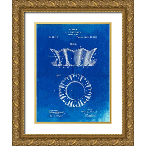 PP874-Faded Blueprint Haviland Salad Bowl 1893 Patent Poster Gold Ornate Wood Framed Art Print with Double Matting by Borders, Cole
