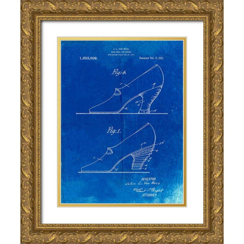 PP879-Faded Blueprint High Heel Shoes 1919 Patent Poster Gold Ornate Wood Framed Art Print with Double Matting by Borders, Cole