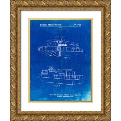 PP884-Faded Blueprint Houseboat Patent Poster Gold Ornate Wood Framed Art Print with Double Matting by Borders, Cole