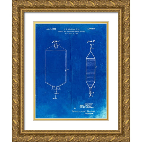 PP887-Faded Blueprint I.V. Bag Patent Poster Gold Ornate Wood Framed Art Print with Double Matting by Borders, Cole