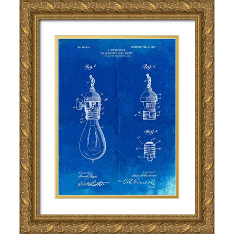 PP890-Faded Blueprint Incandescent Lamp Socket Patent Poster Gold Ornate Wood Framed Art Print with Double Matting by Borders, Cole