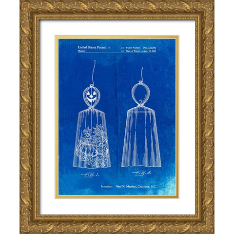 PP895-Faded Blueprint Jack OLantern Patent Poster Gold Ornate Wood Framed Art Print with Double Matting by Borders, Cole