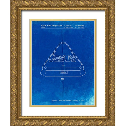 PP900-Faded Blueprint Jesus Button Poster Gold Ornate Wood Framed Art Print with Double Matting by Borders, Cole