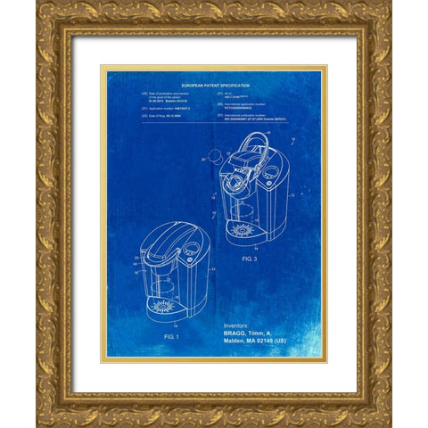 PP907-Faded Blueprint Keurig Patent Poster Gold Ornate Wood Framed Art Print with Double Matting by Borders, Cole