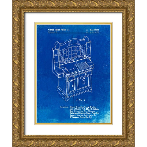 PP909-Faded Blueprint Kids Kitchen Poster Gold Ornate Wood Framed Art Print with Double Matting by Borders, Cole