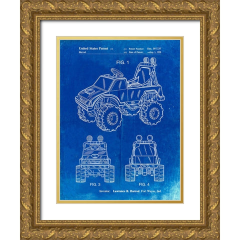 PP911-Faded Blueprint Kids Truck Poster Gold Ornate Wood Framed Art Print with Double Matting by Borders, Cole