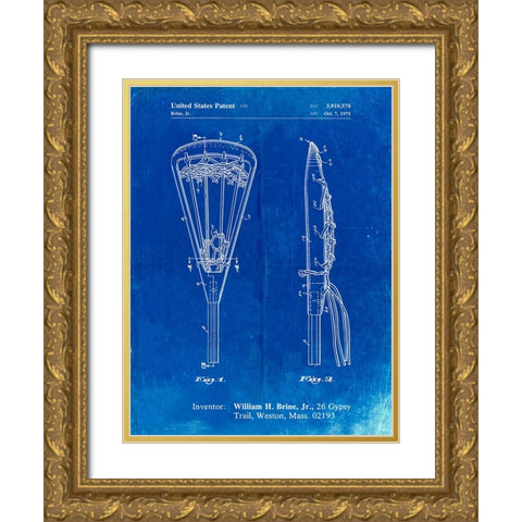PP915-Faded Blueprint Lacrosse Stick 1936 Patent Poster Gold Ornate Wood Framed Art Print with Double Matting by Borders, Cole