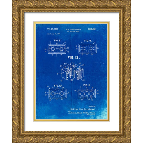 PP919-Faded Blueprint Lego Building Brick Patent Poster Gold Ornate Wood Framed Art Print with Double Matting by Borders, Cole