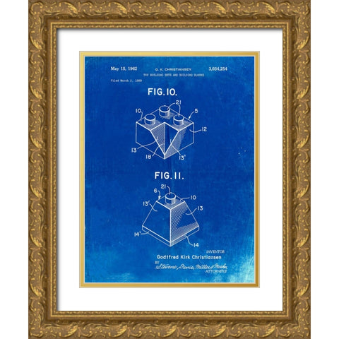 PP920-Faded Blueprint Lego Building Kit Blocks Patent Poster Gold Ornate Wood Framed Art Print with Double Matting by Borders, Cole