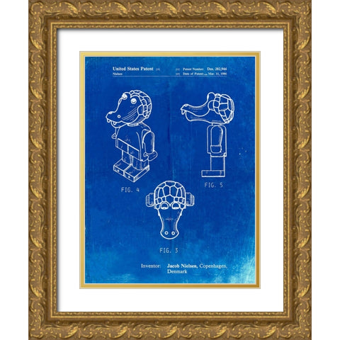 PP922-Faded Blueprint Lego Crocodile Patent Poster Gold Ornate Wood Framed Art Print with Double Matting by Borders, Cole