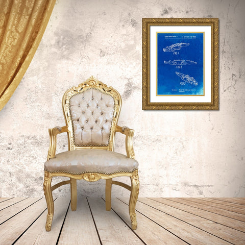 PP923-Faded Blueprint Lego Crocodile Poster Gold Ornate Wood Framed Art Print with Double Matting by Borders, Cole