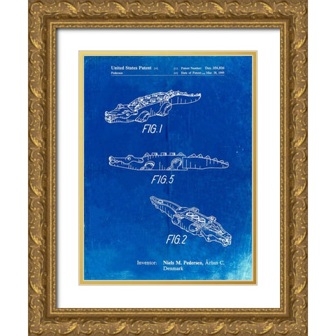 PP923-Faded Blueprint Lego Crocodile Poster Gold Ornate Wood Framed Art Print with Double Matting by Borders, Cole