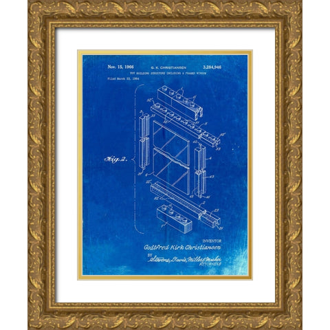 PP927-Faded Blueprint Lego Framed Window Building Kit Patent Poster Gold Ornate Wood Framed Art Print with Double Matting by Borders, Cole