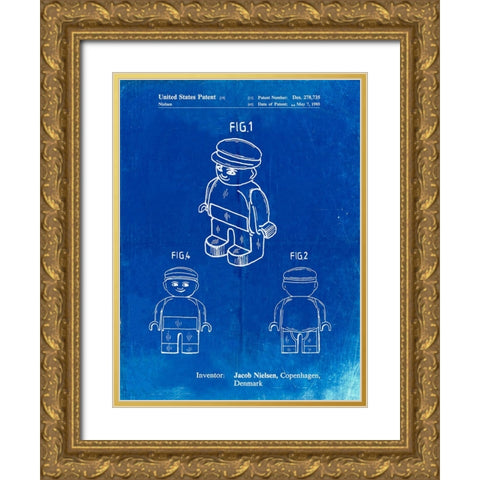 PP928-Faded Blueprint Lego Guy Poster Gold Ornate Wood Framed Art Print with Double Matting by Borders, Cole